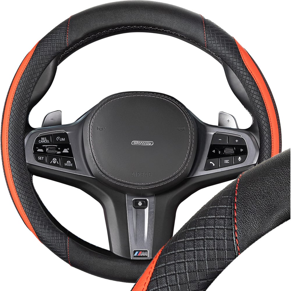 Оплетка SKYWAY  экокожа М Design Combo-16 Черная/красная, красная строчка